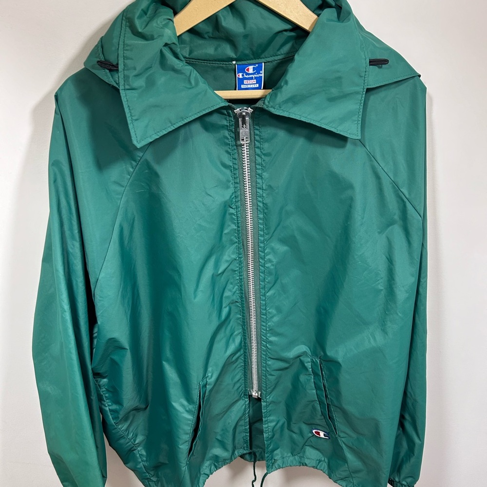 Vintage 80s Champion Women’s Nylon Windbreaker Size Medium Green USA Made Jacket
